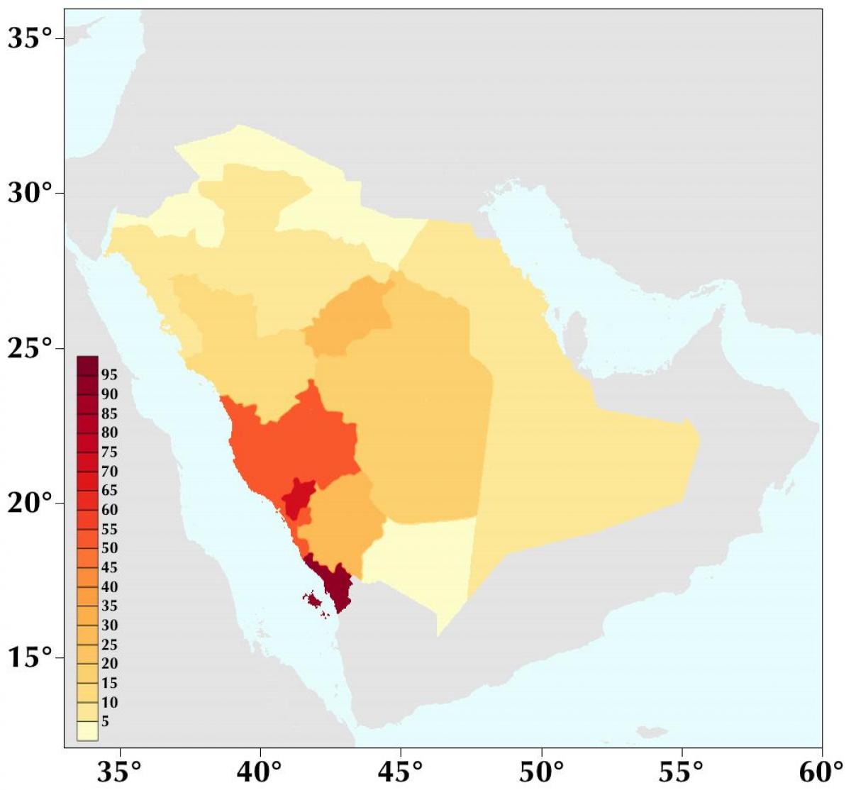 Saudi Arabia population density map