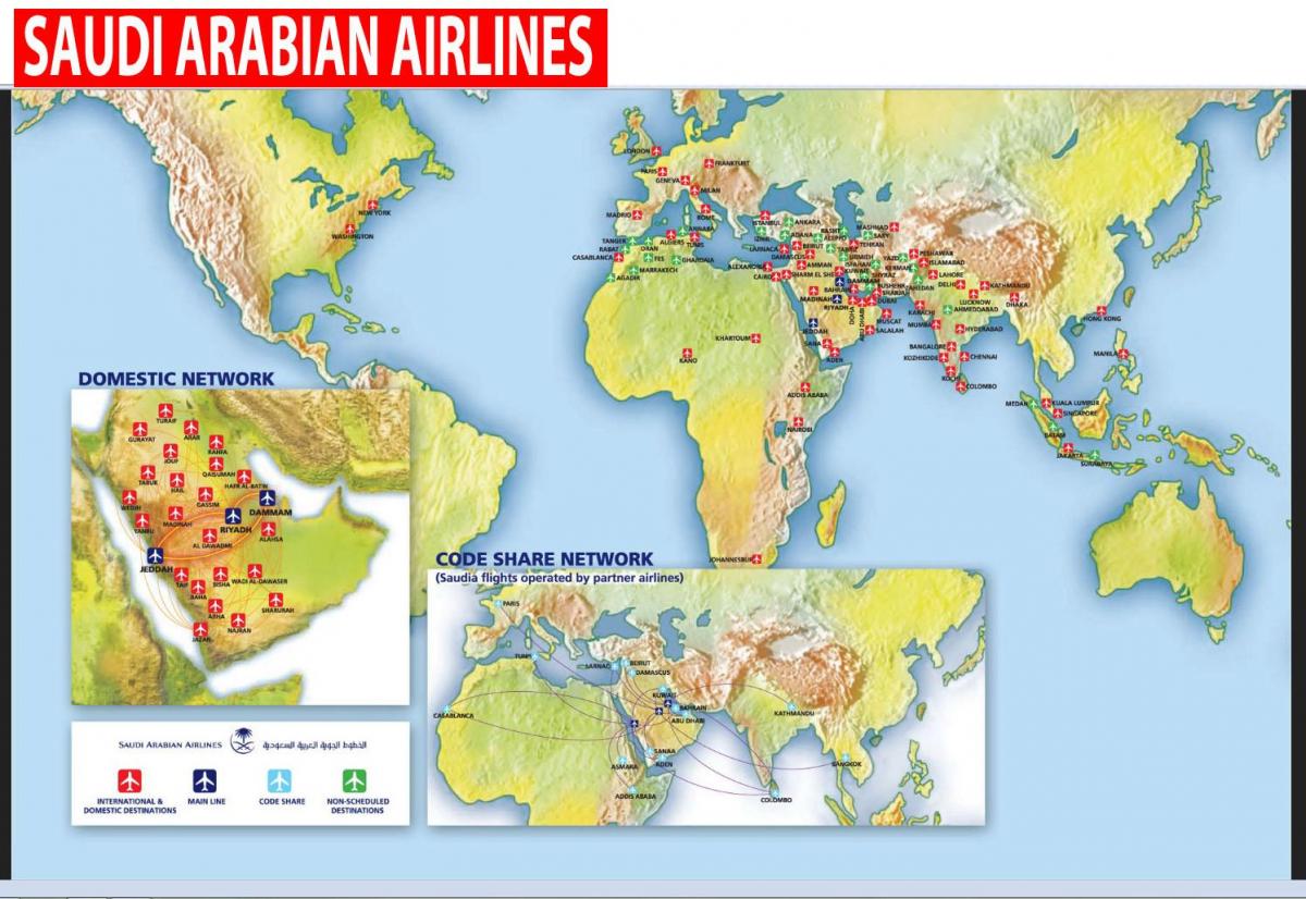 Map of Saudi Arabian airlines route